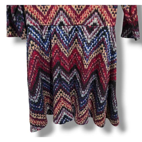 Lily Rose Women’s Multicolor Chevron A-Line Dress Long Sleeve - Size Large - Picture 3 of 10